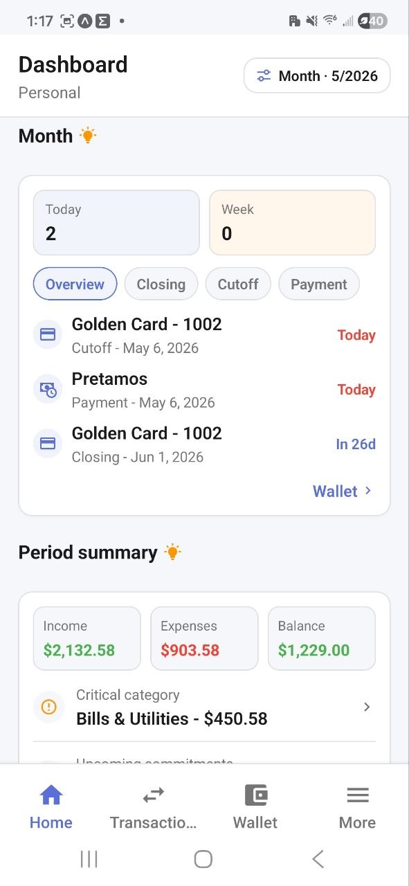 Dashboard month view with deadlines and summary
