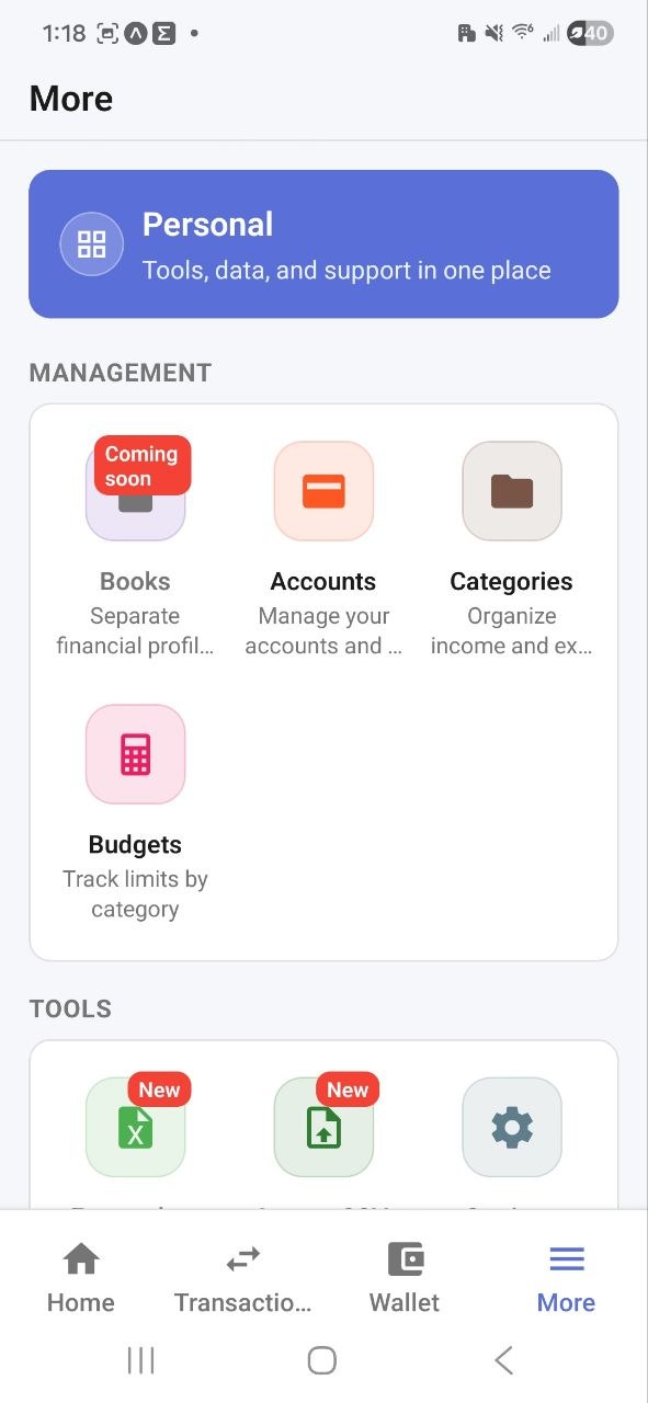 More menu tools and management