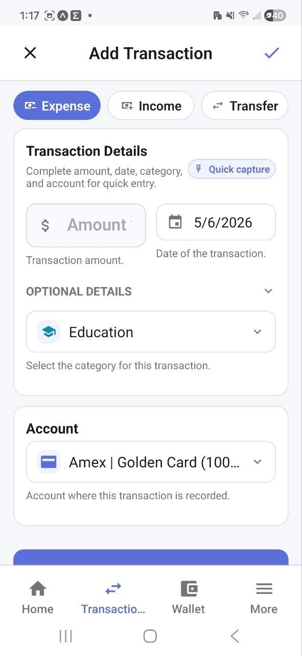 Add transaction form